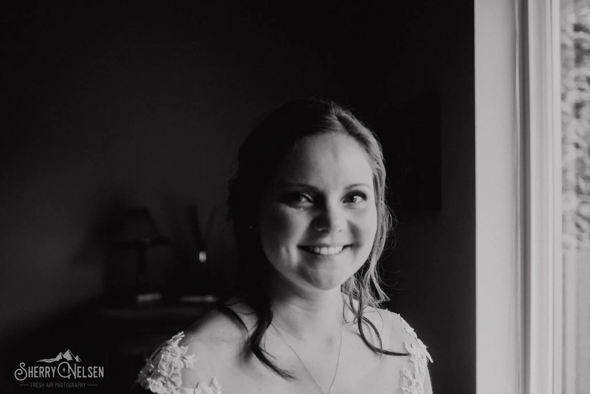 bride has tears of happiness at thoughts of marrying her best friend at her Sechelt wedding